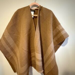 Ralph Lauren Camel Brown Knit Poncho with Subtle Texture